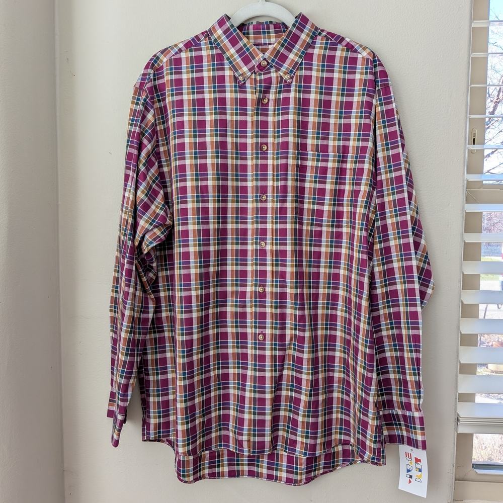 Jos A Bank Plaid Button Down Shirt Burgundy Multi | Cotton Men’s Large | Preppy